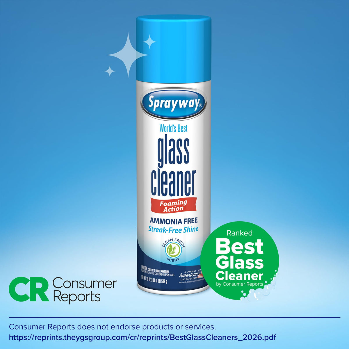 Ammonia-Free Glass Cleaner Aerosol Spray, 15oz, Pack of 6 I524669