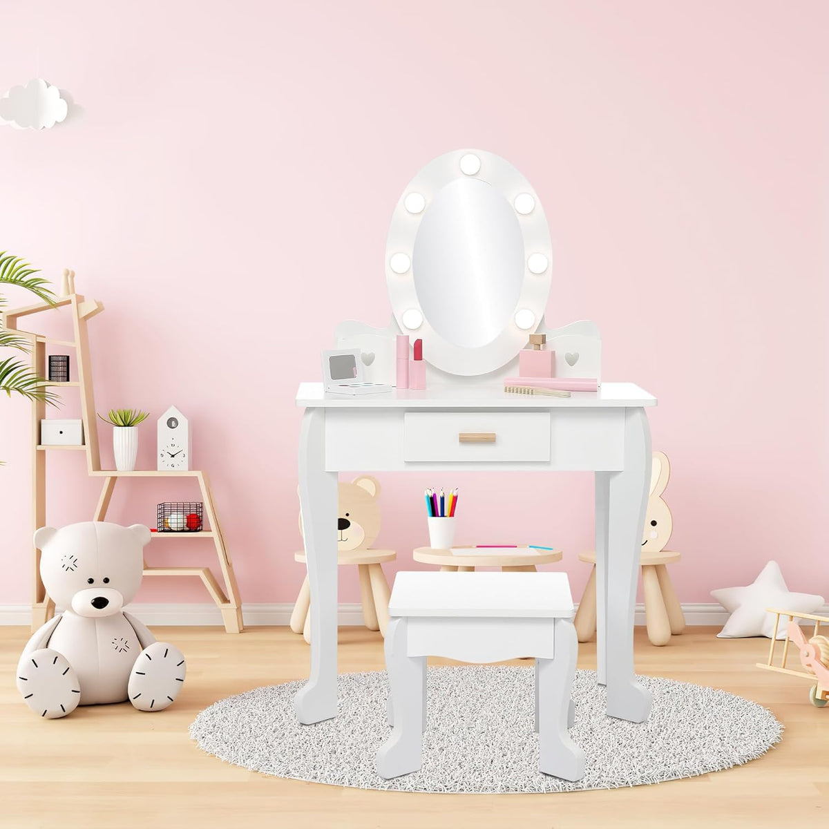 Vanity Table Set with Lighted Mirror and Stool W638
