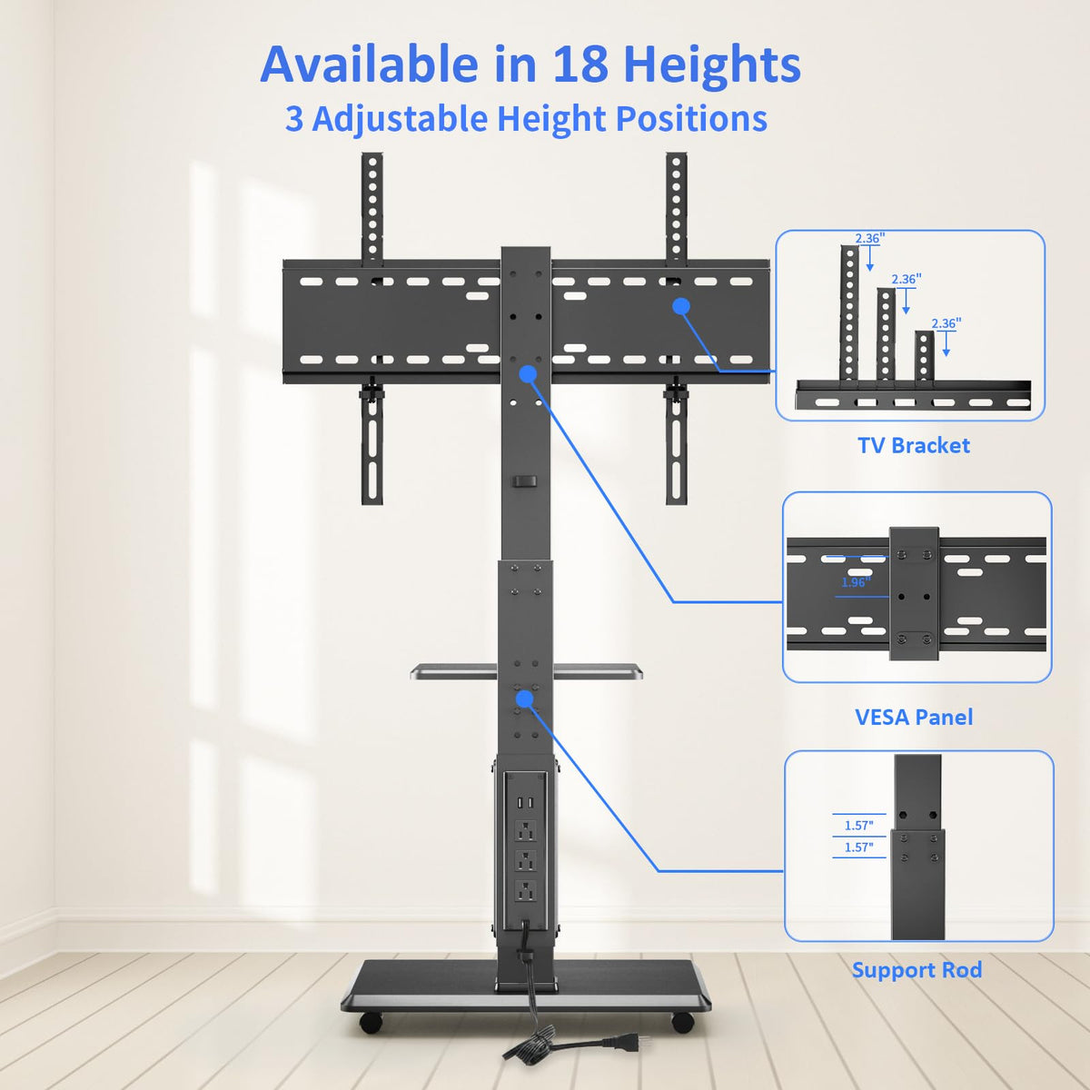 Rolling TV Stand with Power Outlet for 32-75" TV M4318