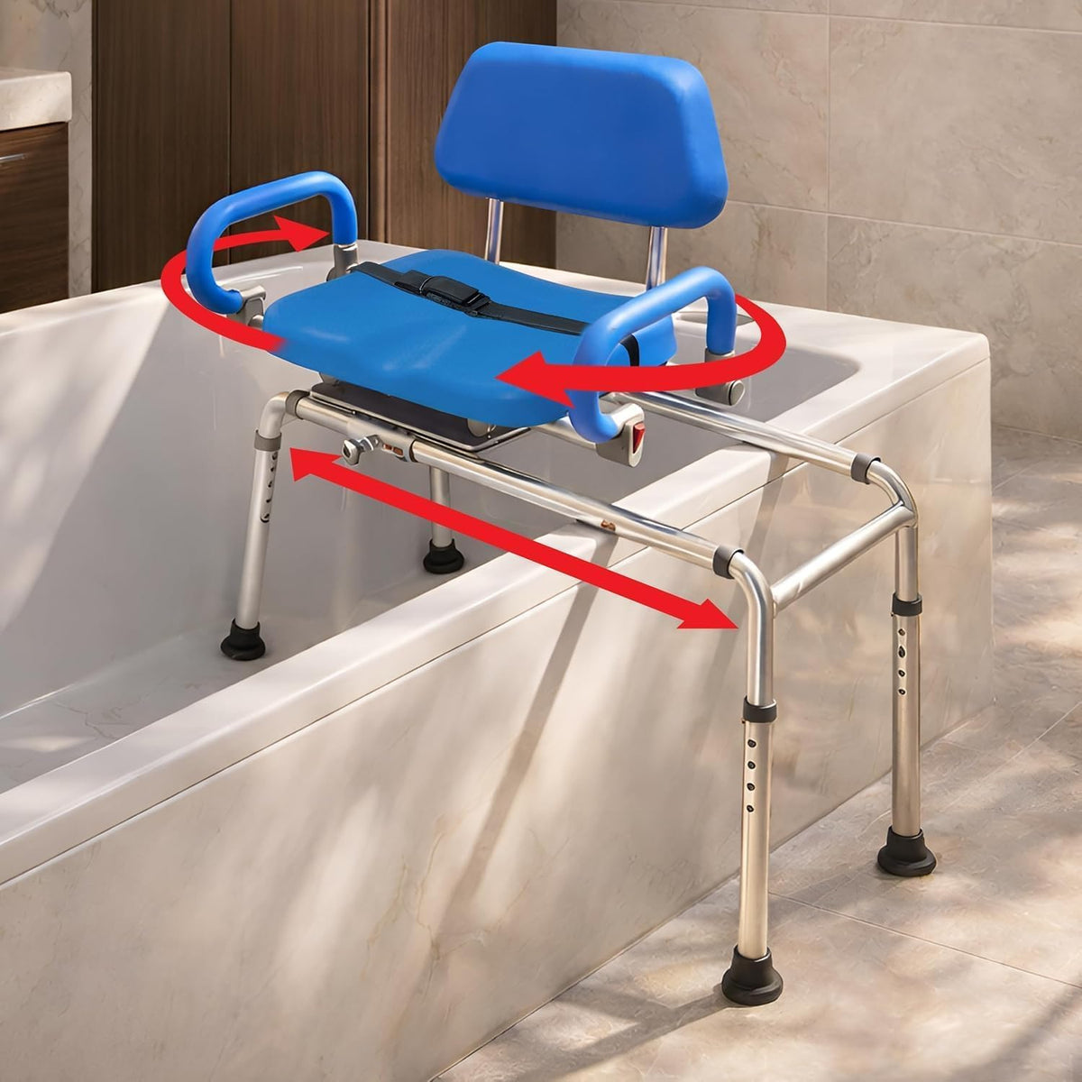 Blue Sliding Shower Chair Tub Transfer Bench with Swivel Seat R3741