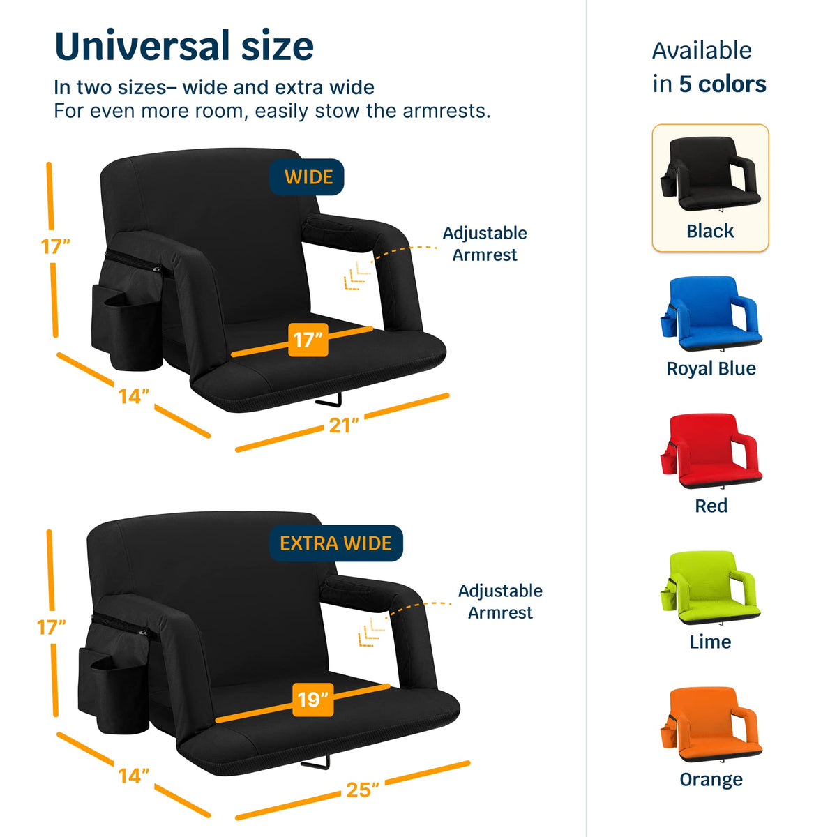 Stadium Seats with Back Support, Padded Cushion, Armrests, Side Pockets F153