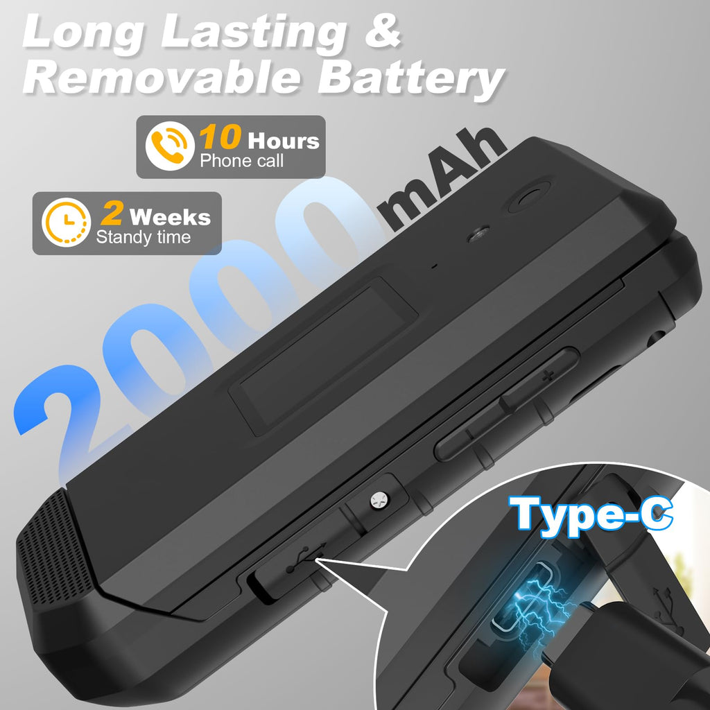 Unlocked Rugged Flip Phone 16GB 2.8'' Touchscreen Android 11 IP68 Water Resistant 4G LTE GSM Single Sim Black L92221