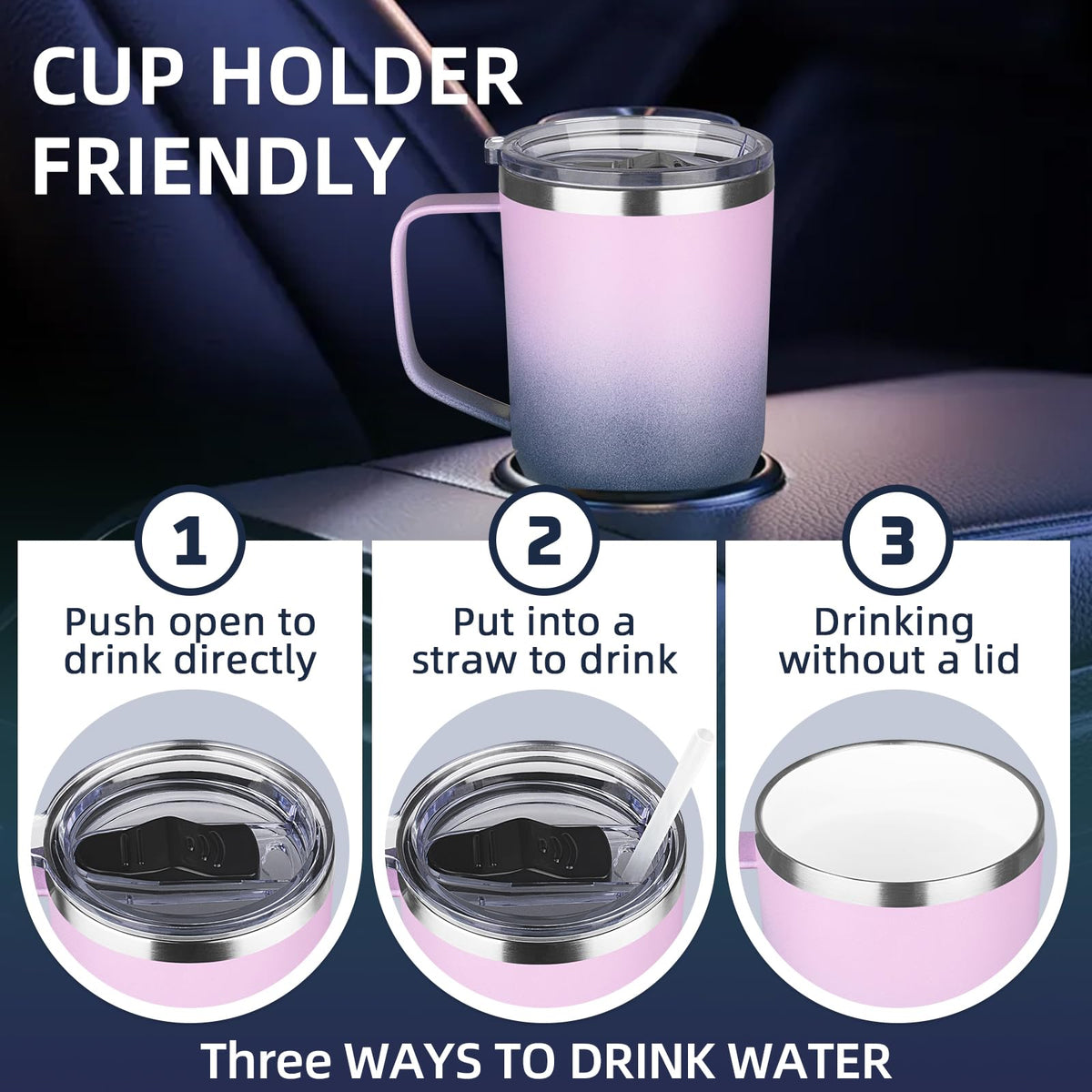 20 oz Insulated Stainless Steel Travel Mug with Handle Lid and Straw Z708