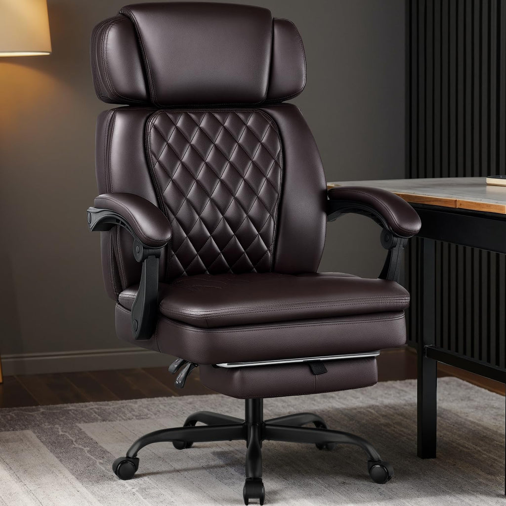 Brown 400lbs Ergonomic PU Leather Office Chair with Foot Rest Q245952