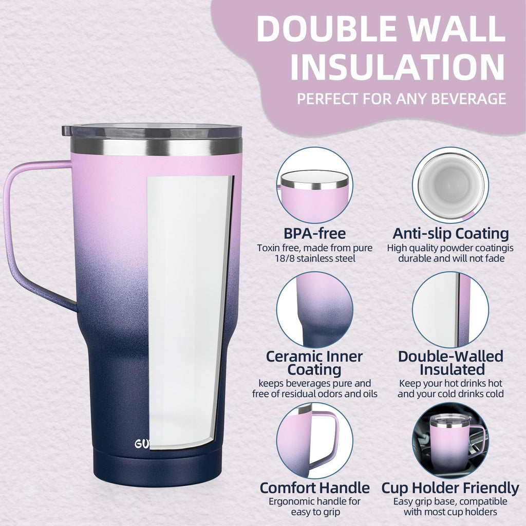 20 oz Insulated Stainless Steel Travel Mug with Handle Lid and Straw Z708