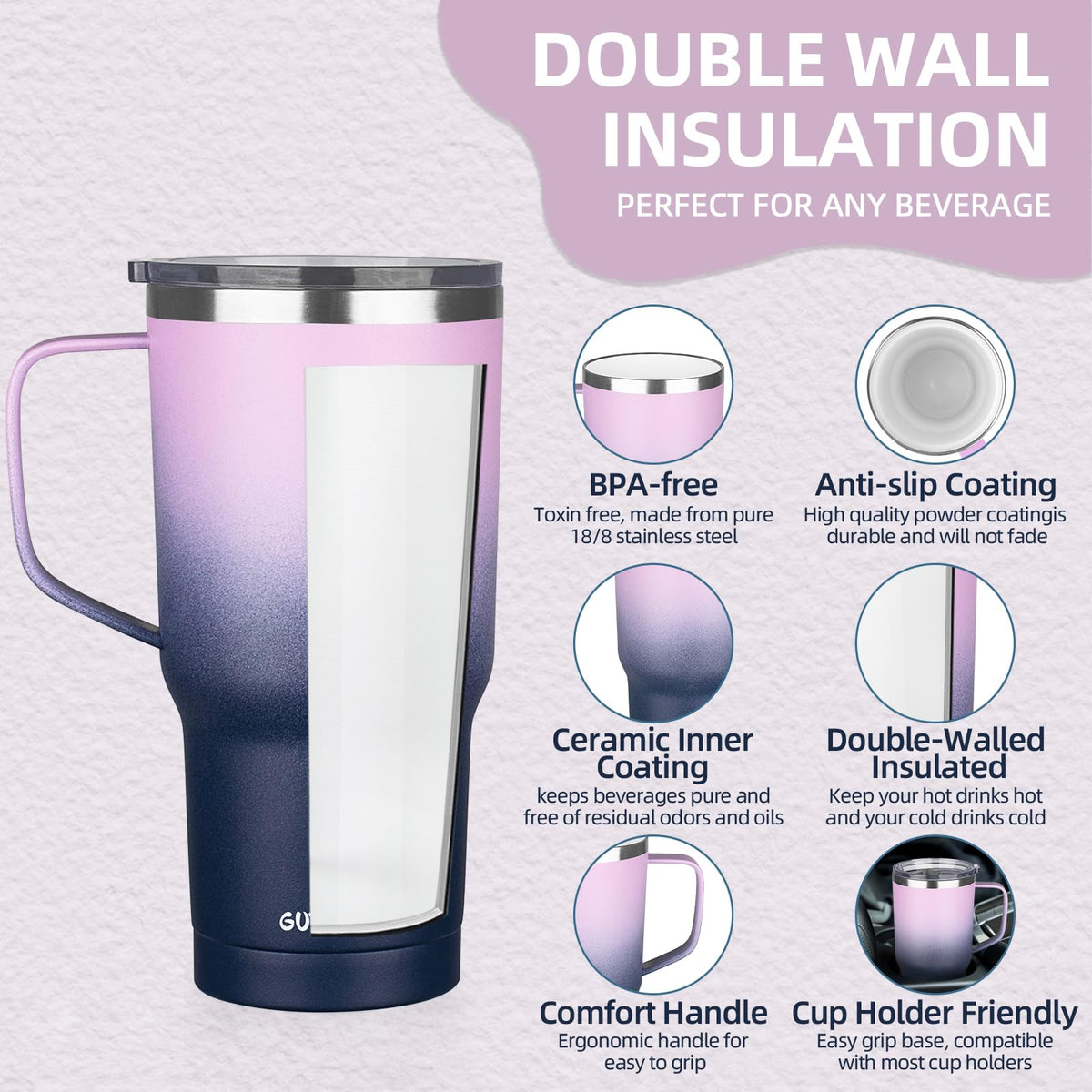 20 oz Insulated Stainless Steel Travel Mug with Handle Lid and Straw Z708
