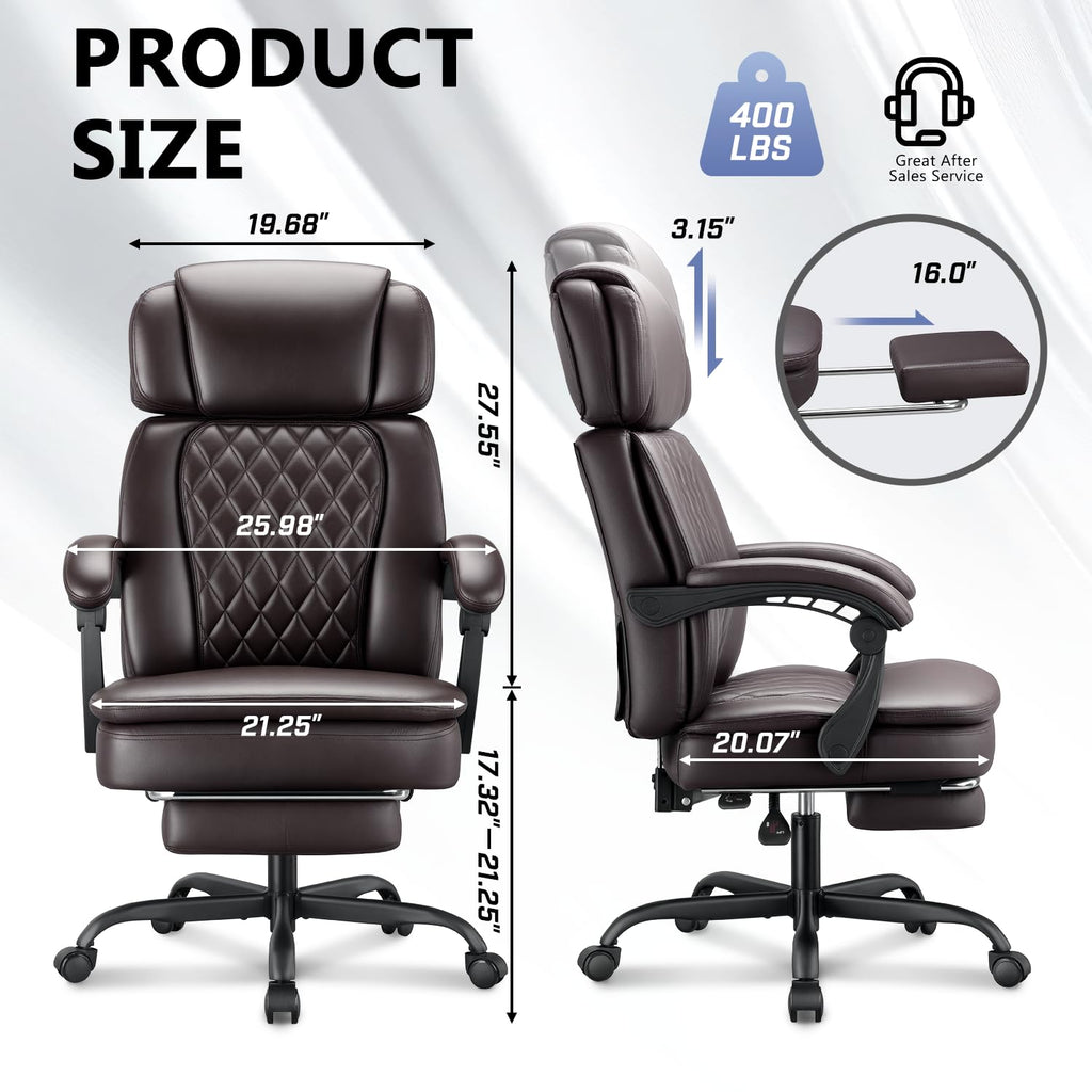 Brown 400lbs Ergonomic PU Leather Office Chair with Foot Rest Q245952