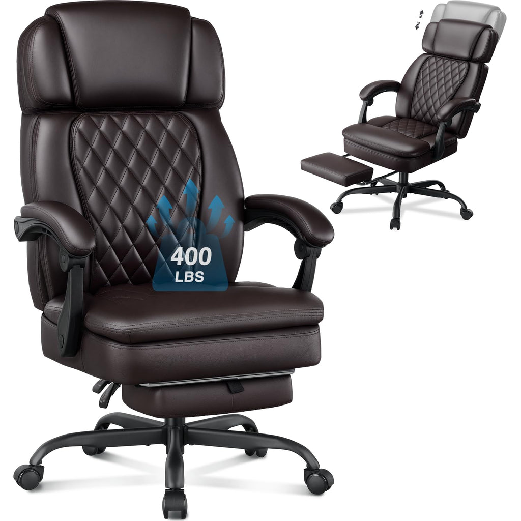 Brown 400lbs Ergonomic PU Leather Office Chair with Foot Rest Q245952