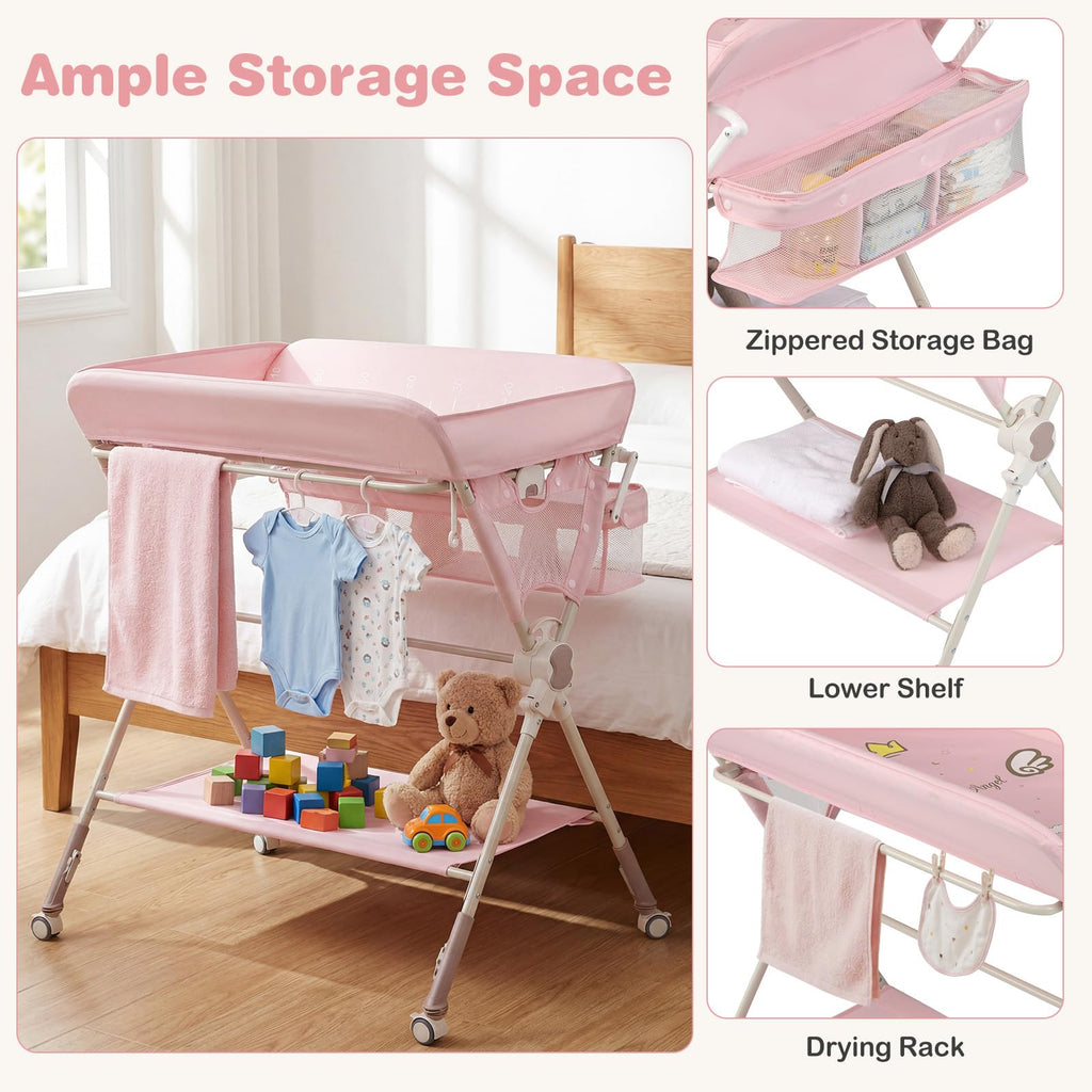 Portable Foldable Baby Changing Table with Wheels Y599312