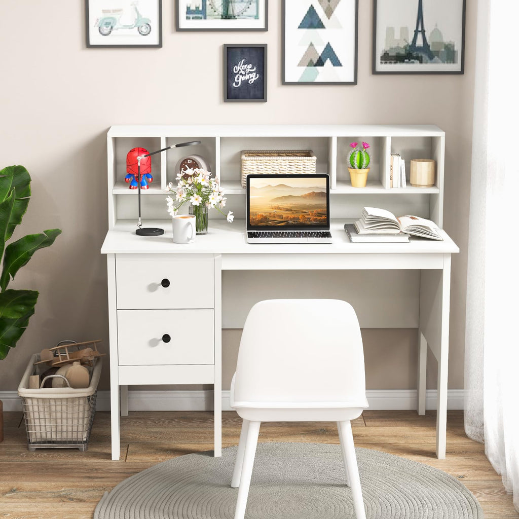 White Desk with Drawers and Hutch M83383