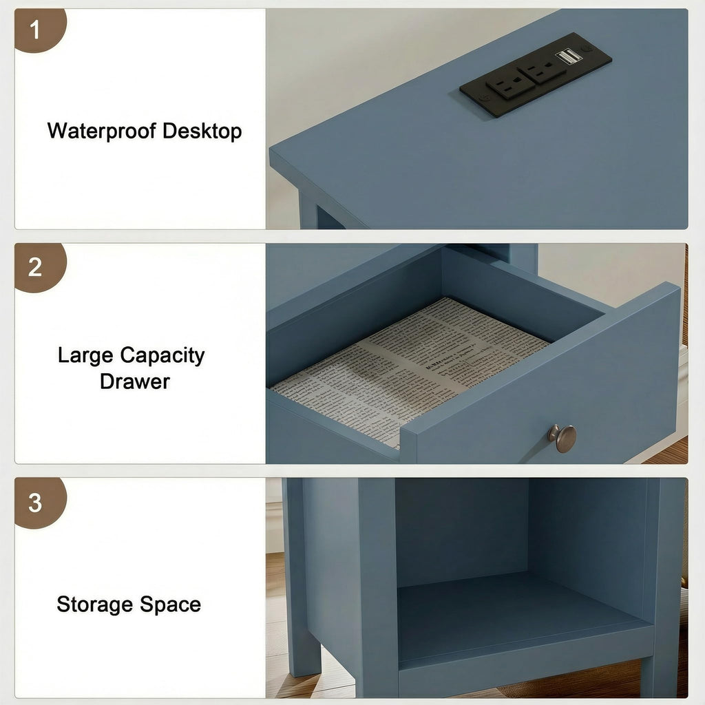 Farmhouse Nightstand with Charging Station Set of 2 O439480
