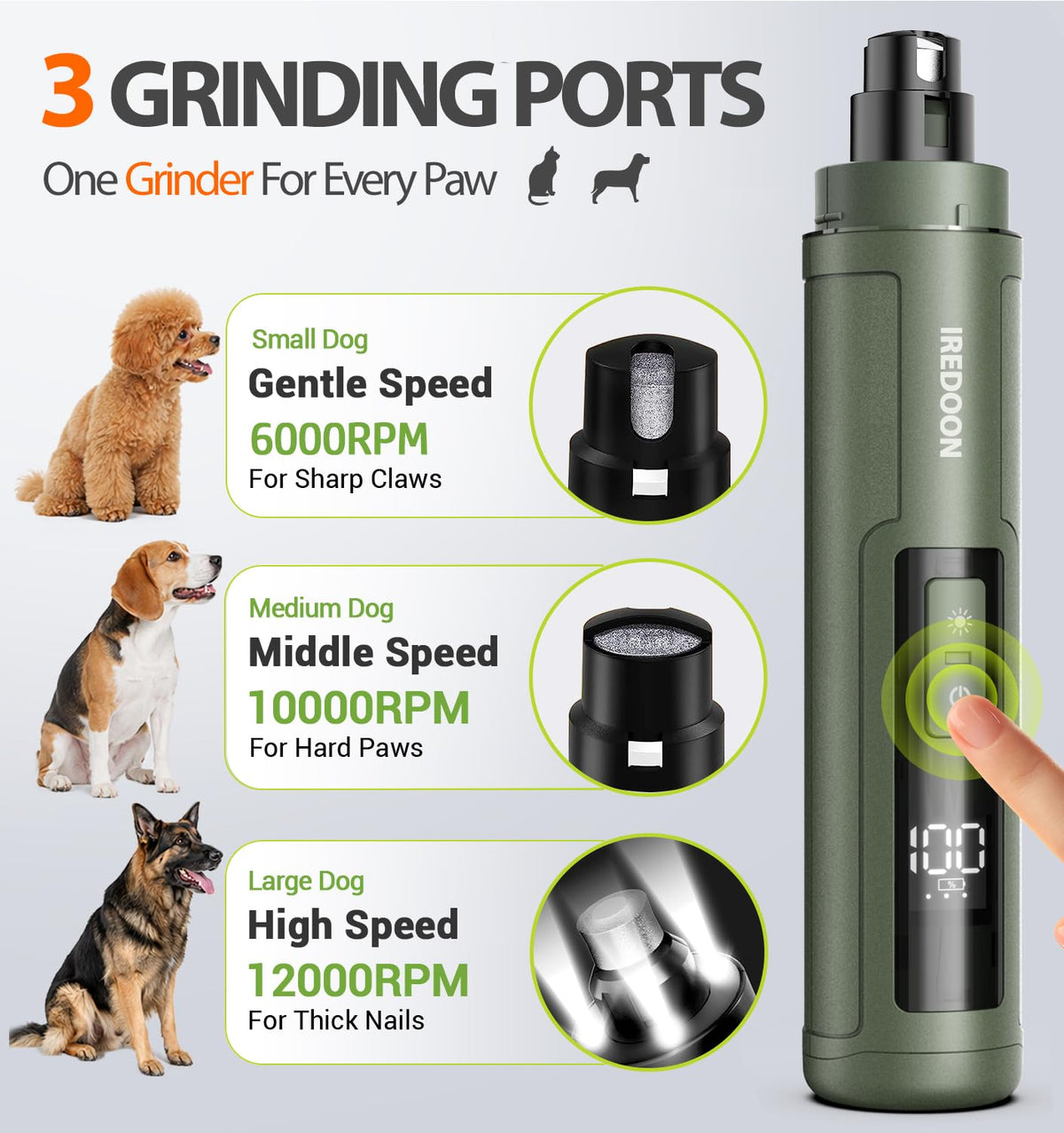 Dog Nail Grinder with 4 LED Lights, 3 Speeds Z496