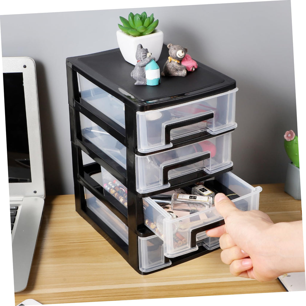 Black Transparent 4-Layer Plastic Drawer Storage Cabinet U69673
