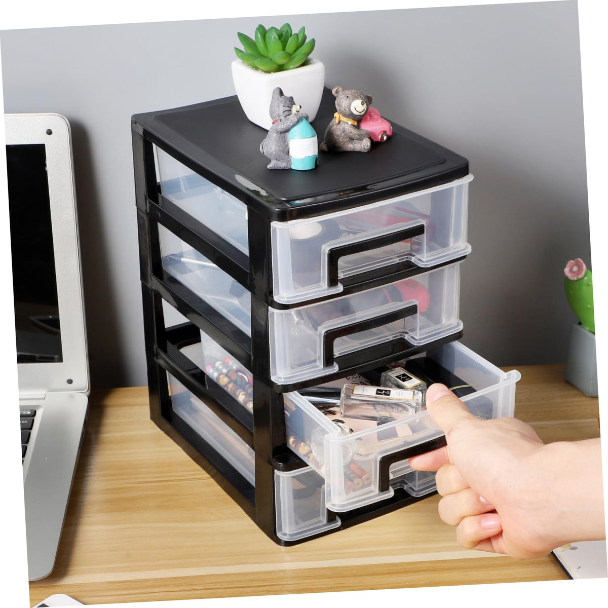 Black Transparent 4-Layer Plastic Drawer Storage Cabinet U69673