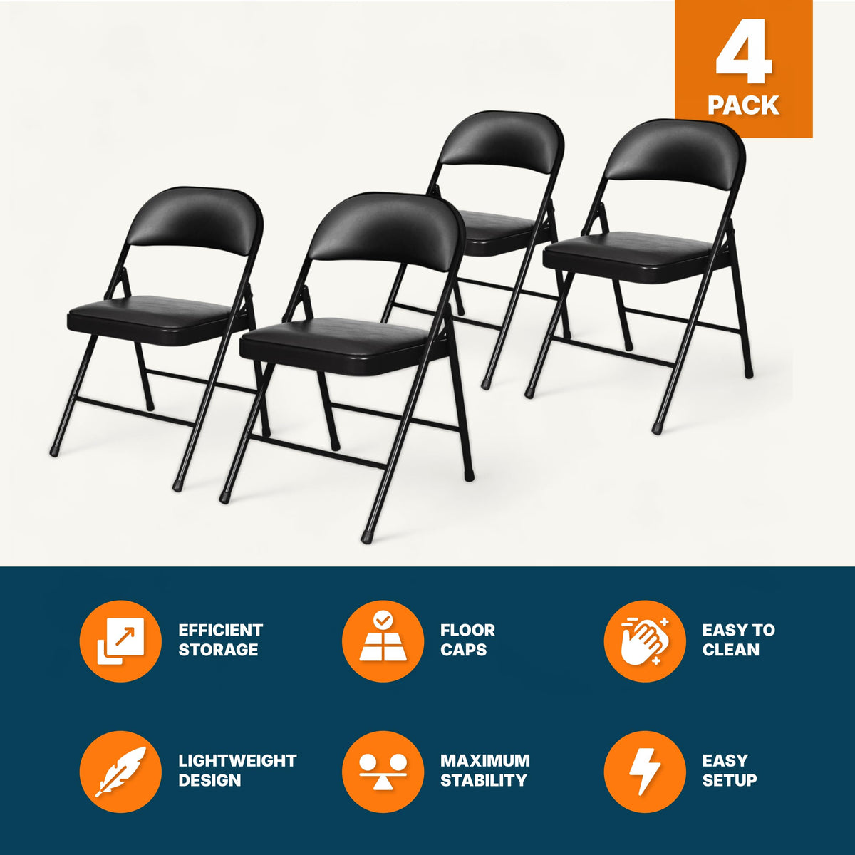 Black Vinyl Padded Steel Folding Chairs 4-Pack U601
