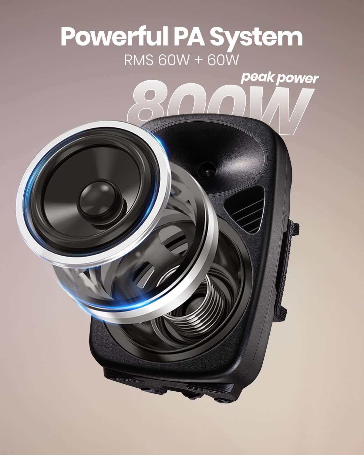 8 Inch Rechargeable Bluetooth PA System with Tripod Stands, Wired Mic J434