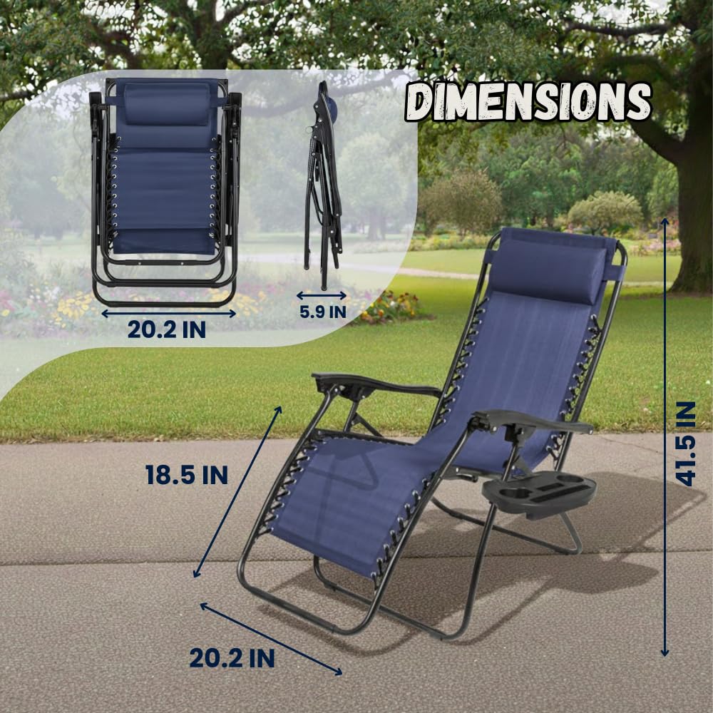 Set of 2 Navy Blue Adjustable Folding Lounge Chairs with Pillows J633