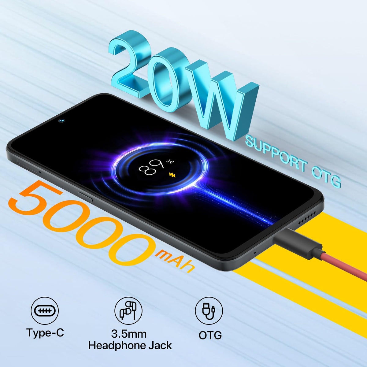 5G Dual SIM Unlocked Cell Phone, 6.8" HD+ 120Hz Display, 256GB, 50MP Camera, Black Y395