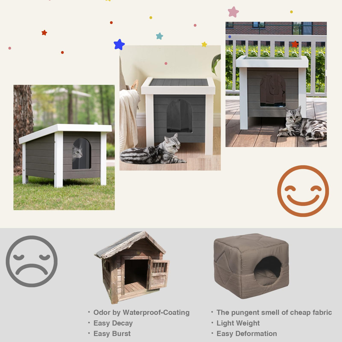 Outdoor Cat House Weatherproof HDPE Grey Medium R4186