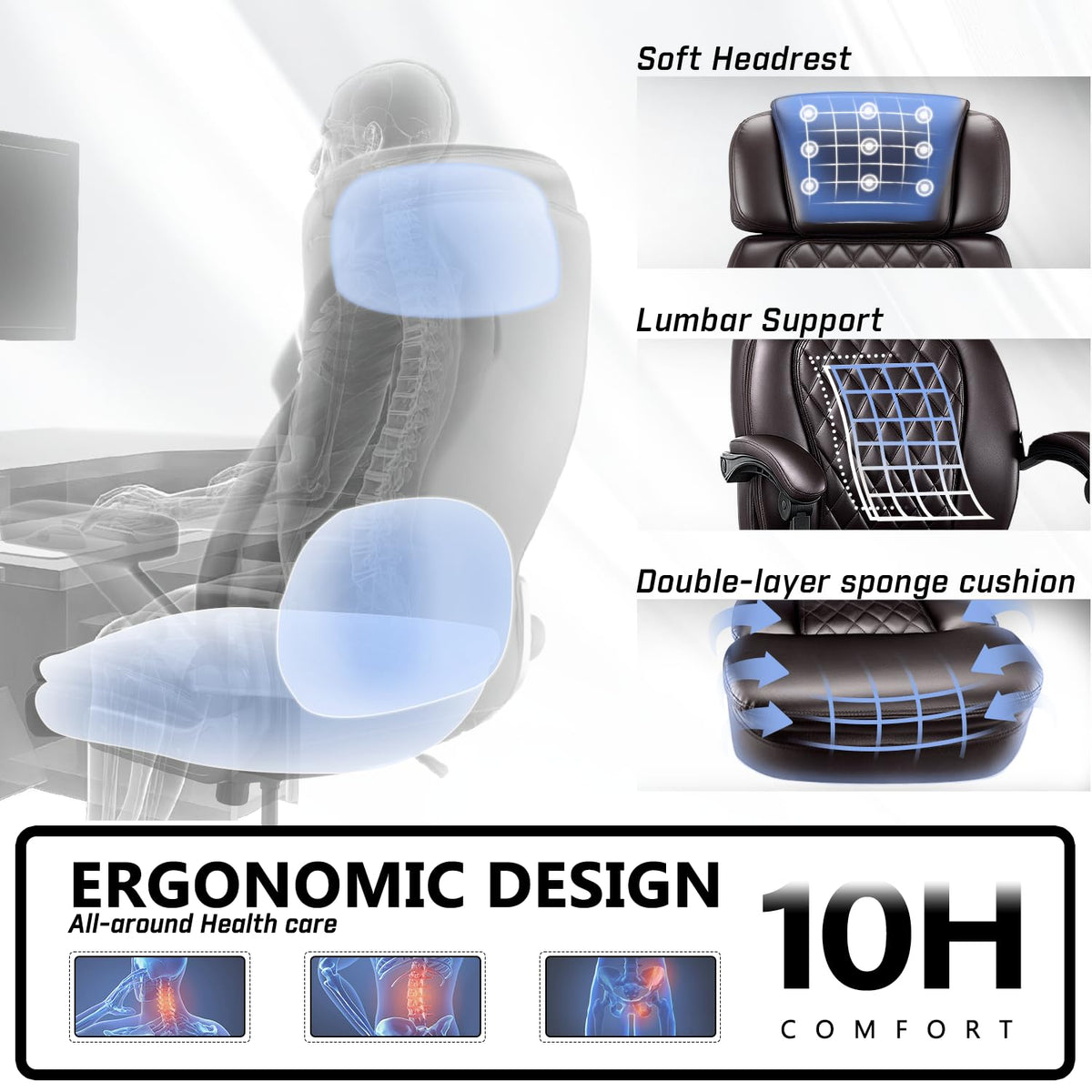 Brown 400lbs Ergonomic PU Leather Office Chair with Foot Rest Q245952