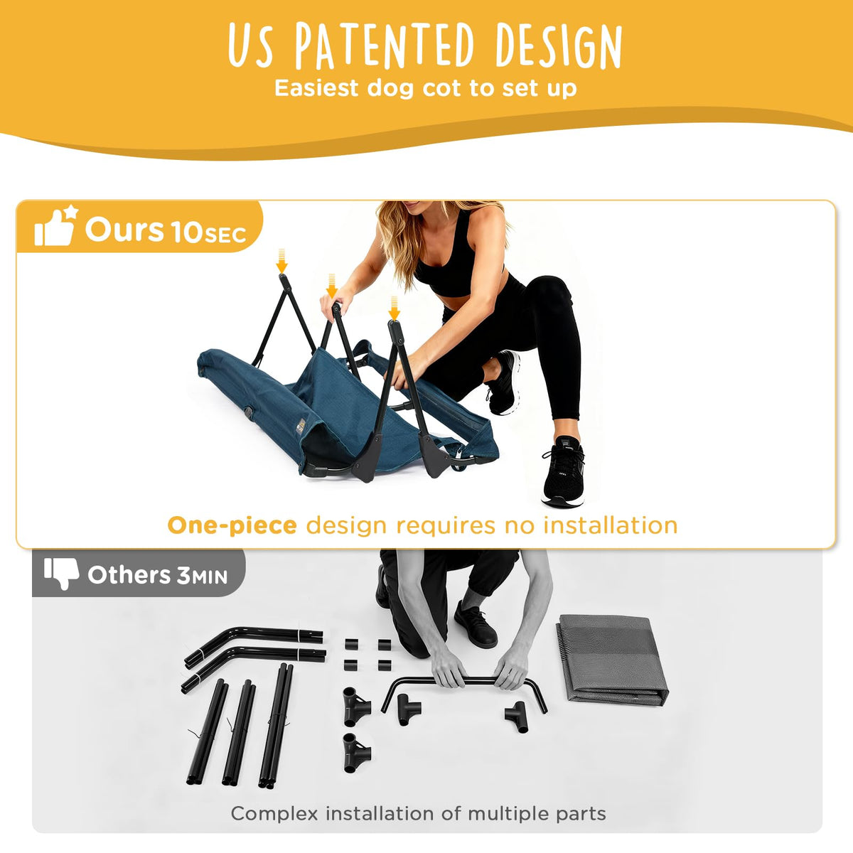 Large Elevated Dog Cot with Non-Slip Feet, Dark Blue C97391