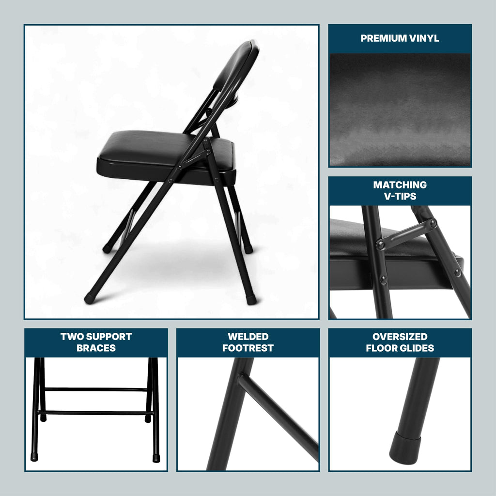 Black Vinyl Padded Steel Folding Chairs 4-Pack U601