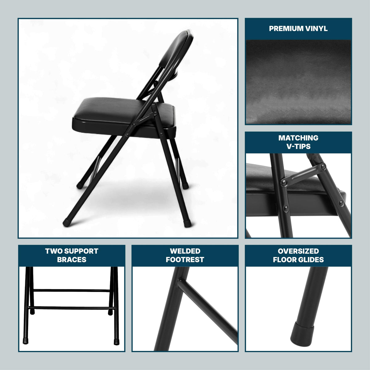 Black Vinyl Padded Steel Folding Chairs 4-Pack U601