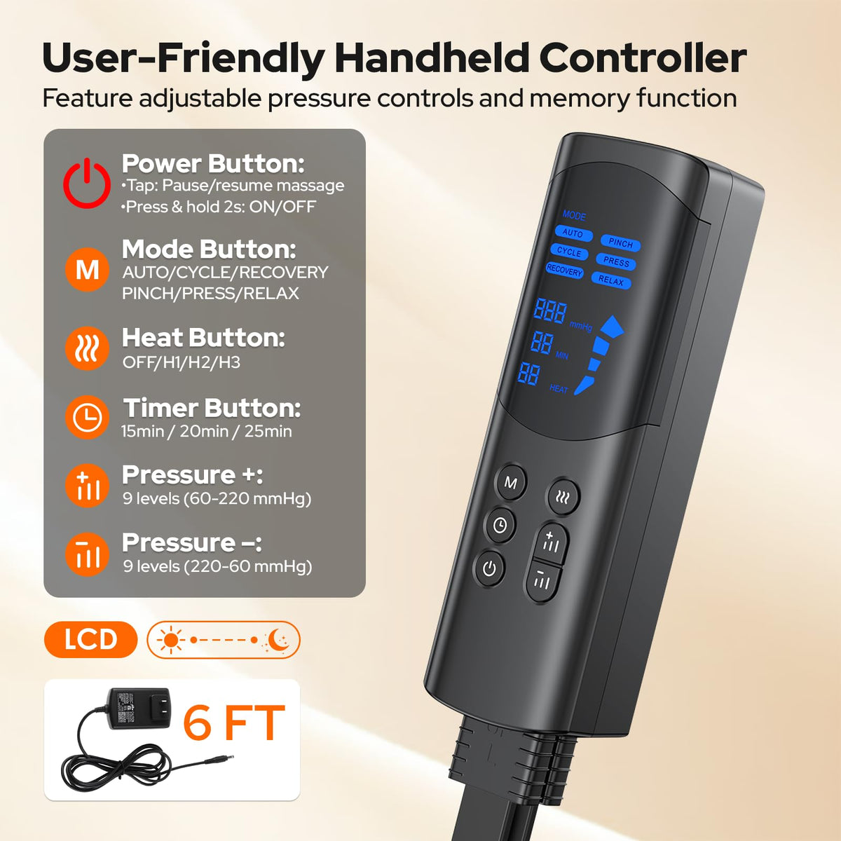 Air Compression Leg Massager with Heat, 6 Modes, 9 Intensities D328
