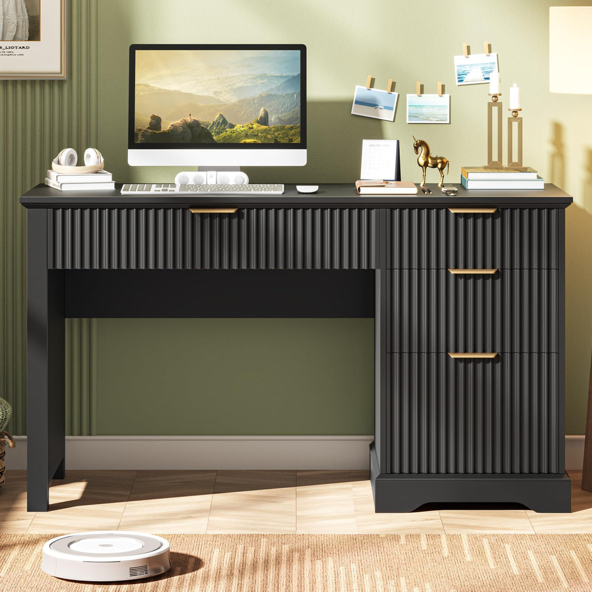 Black Wood Executive Desk with Drawers N56639