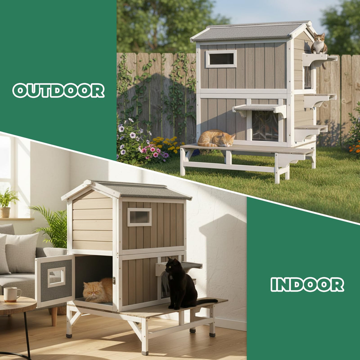 Insulated 2-Story Outdoor Cat House V1141