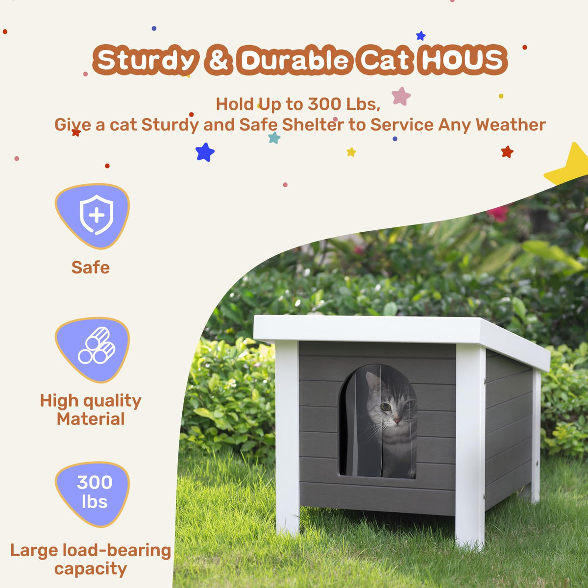 Outdoor Cat House Weatherproof HDPE Grey Medium R4186