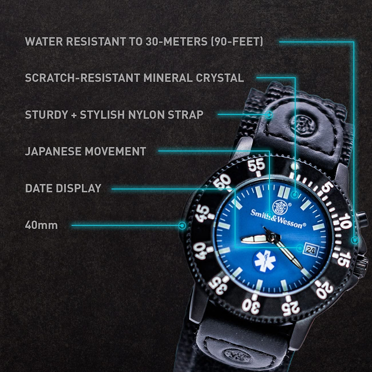 Men’s Tactical Field Watch with Backlight, 3ATM Water Resistant, Quartz, 40mm A454340