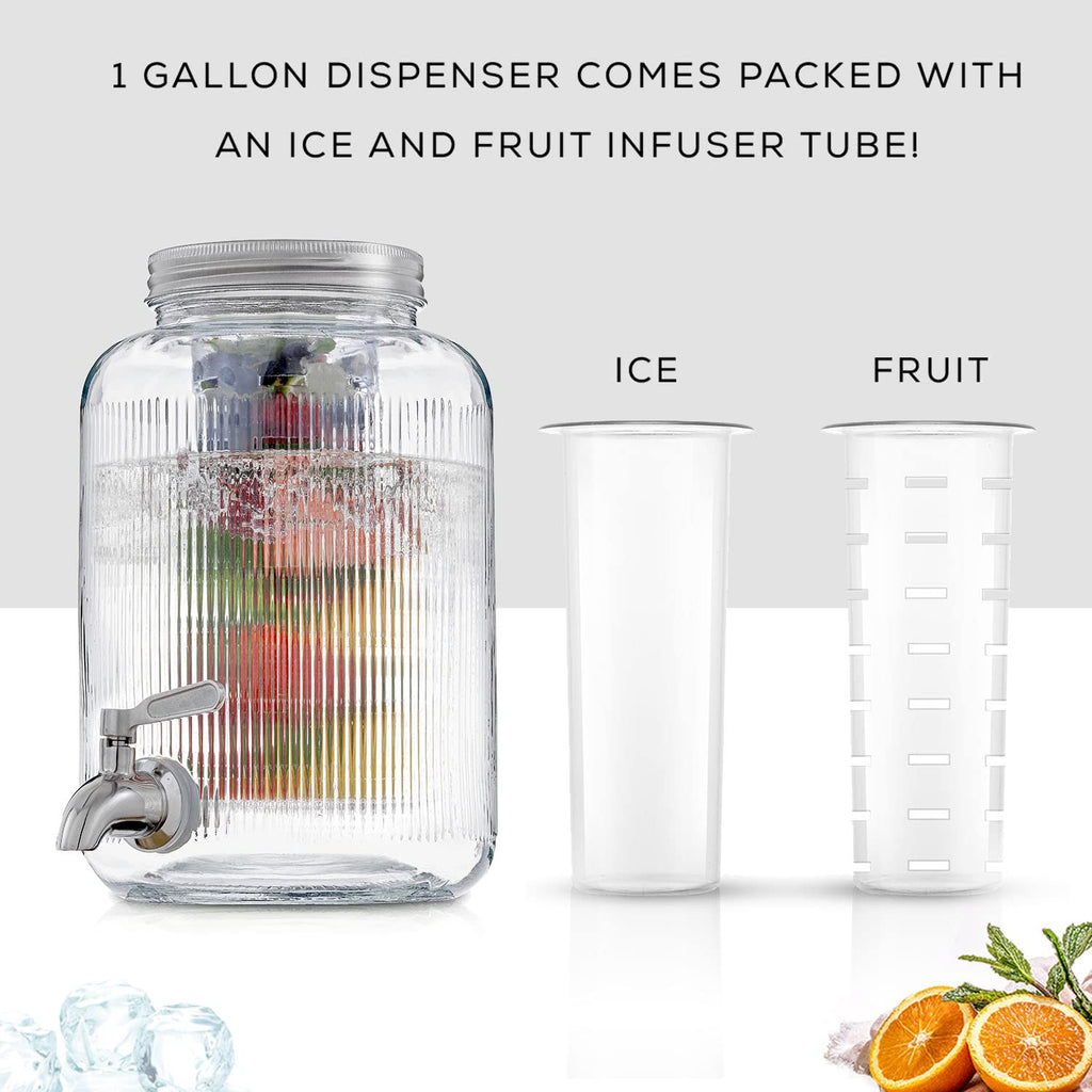 1 Gallon Glass Beverage Dispenser with Stainless Steel Spigot G263