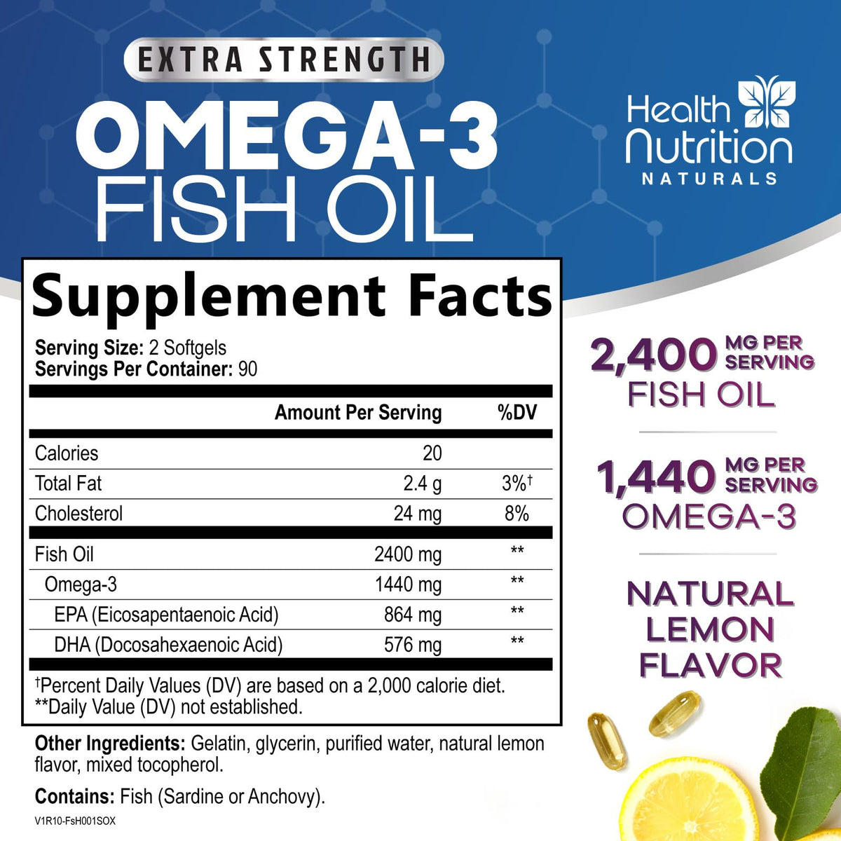 Omega 3 Fish Oil 2400mg Softgels D522