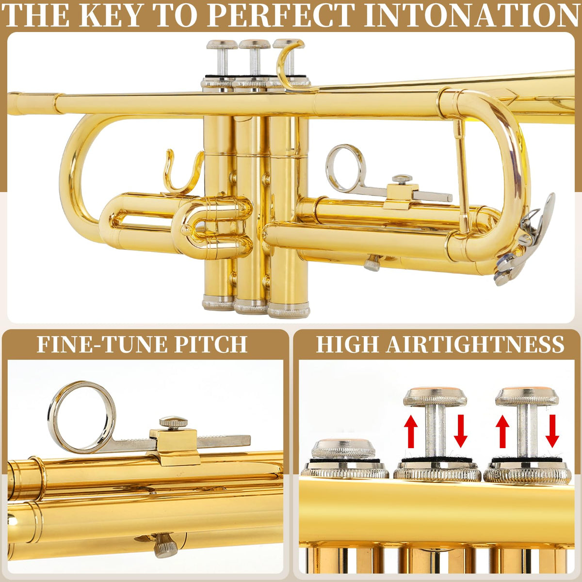 Bb Standard Brass Trumpet with Case, 7C Mouthpiece, Mute and Cleaning Kit O680629