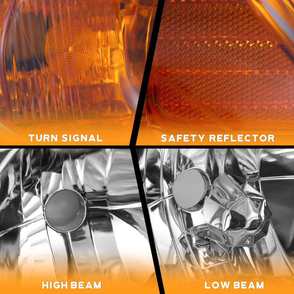 Headlight Assembly Pair Chrome Housing Amber Reflector V221