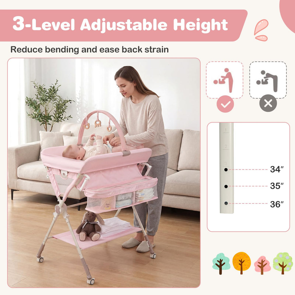 Portable Foldable Baby Changing Table with Wheels Y599312