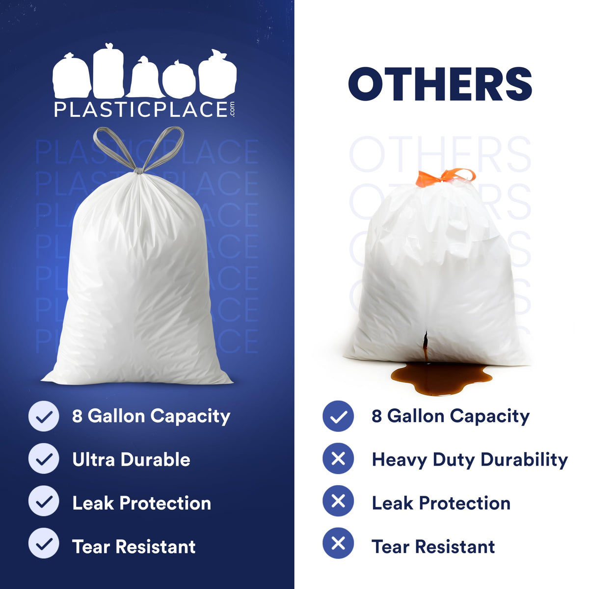 8 Gallon White Drawstring Trash Bags 200 Count Y90018