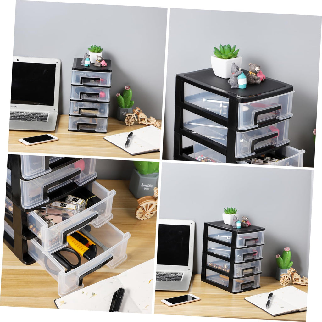 Black Transparent 4-Layer Plastic Drawer Storage Cabinet U69673