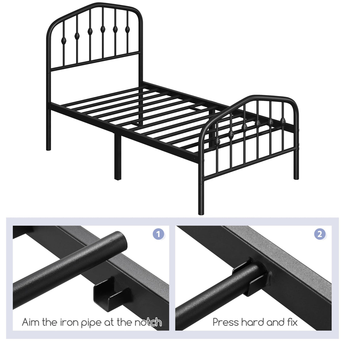 Twin Metal Bed Frame with Victorian Headboard M594432