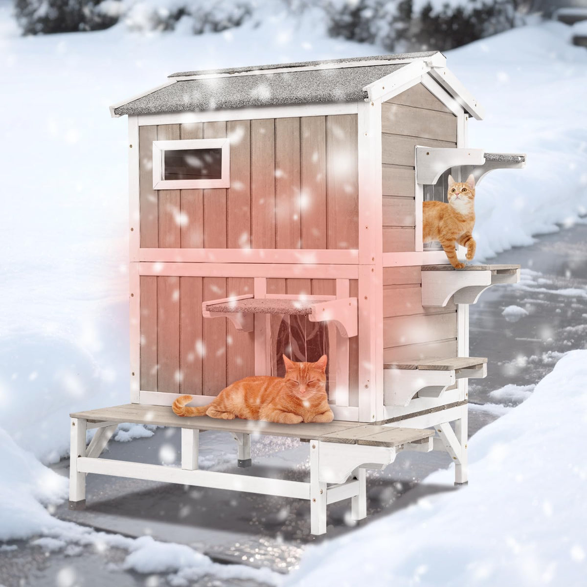 Insulated 2-Story Outdoor Cat House V1141