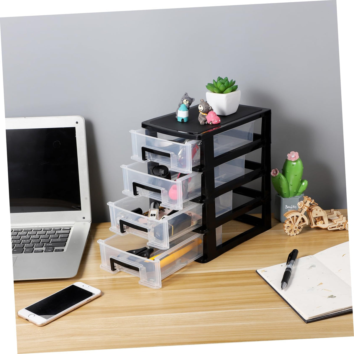 Black Transparent 4-Layer Plastic Drawer Storage Cabinet U69673