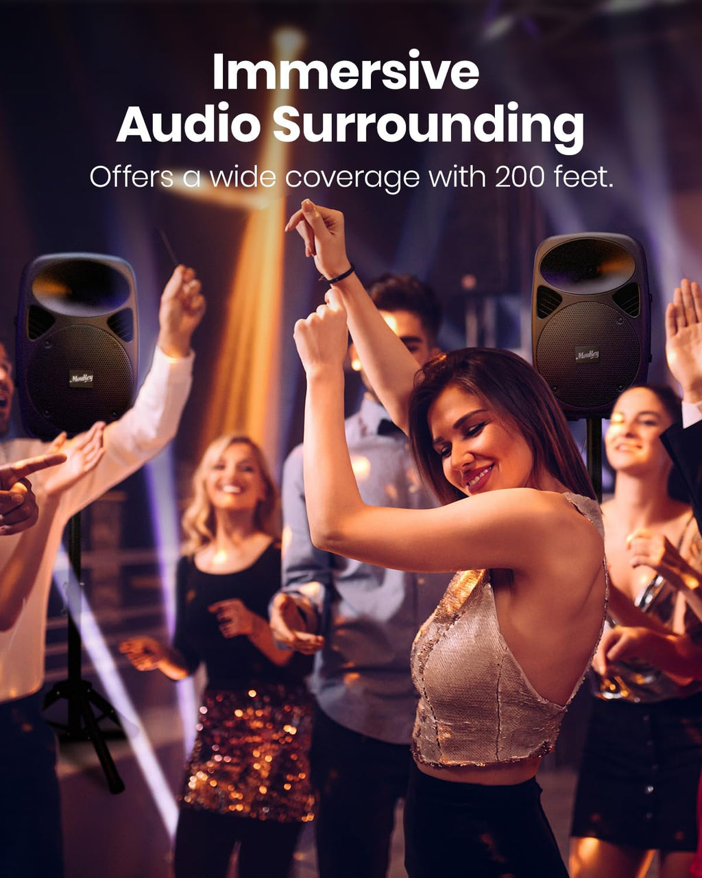 8 Inch Rechargeable Bluetooth PA System with Tripod Stands, Wired Mic J434