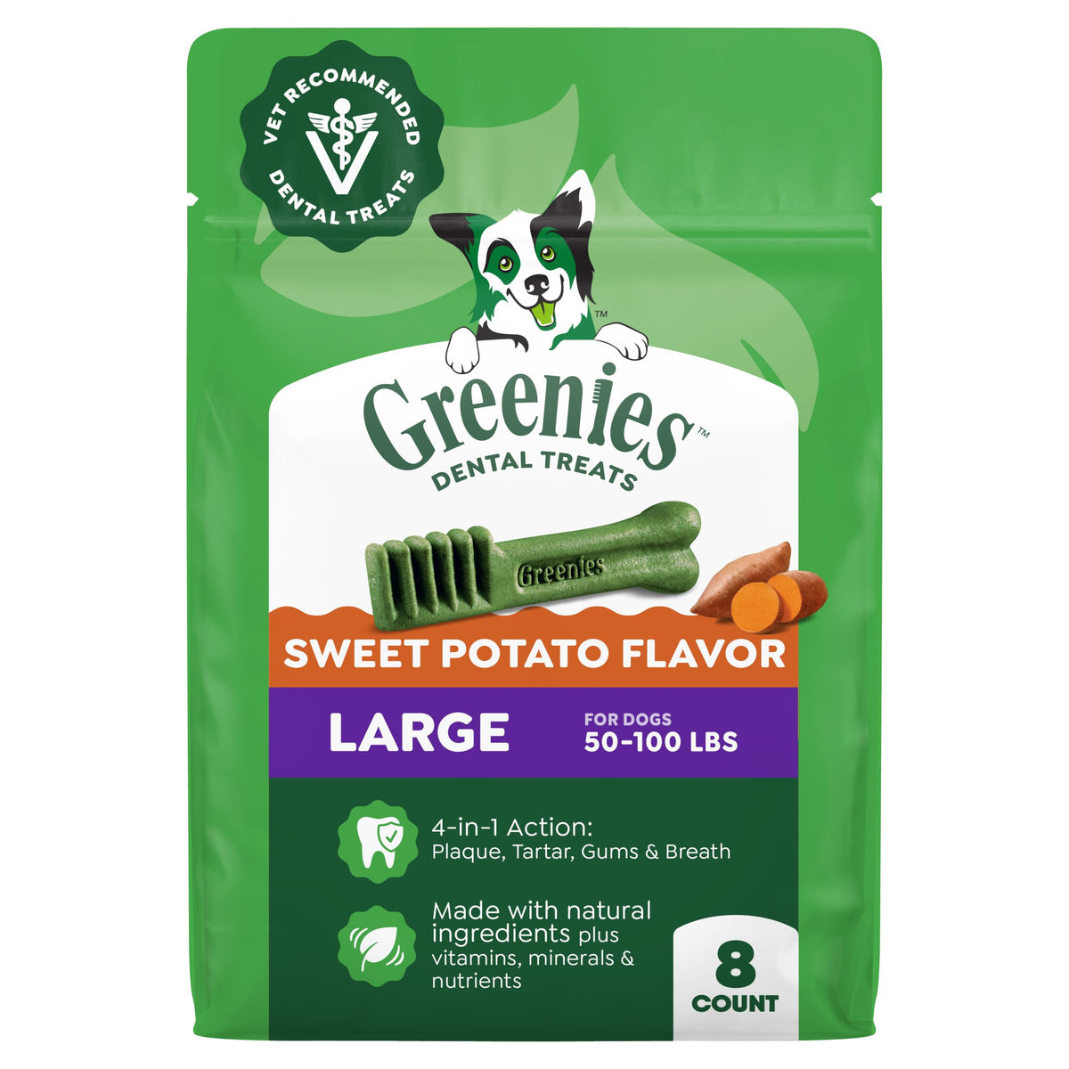 Large Natural Dental Dog Treats Sweet Potato Flavor 8 Count D9207