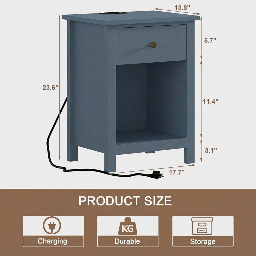 Farmhouse Nightstand with Charging Station Set of 2 O439480