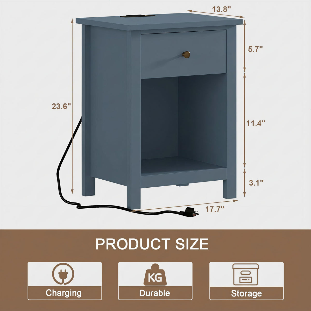 Farmhouse Nightstand with Charging Station Set of 2 O439480