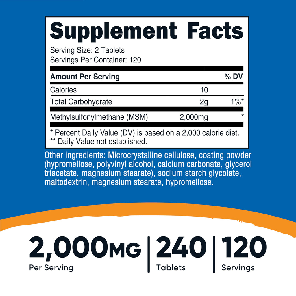 MSM Tablets 2000mg 240 Tablets J4989
