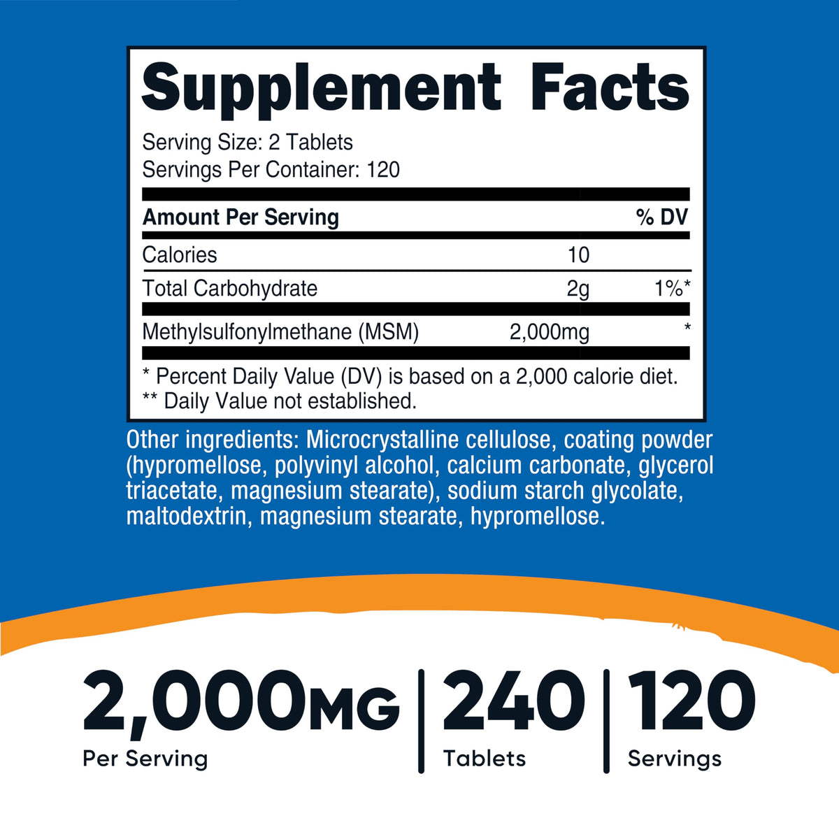 MSM Tablets 2000mg 240 Tablets J4989
