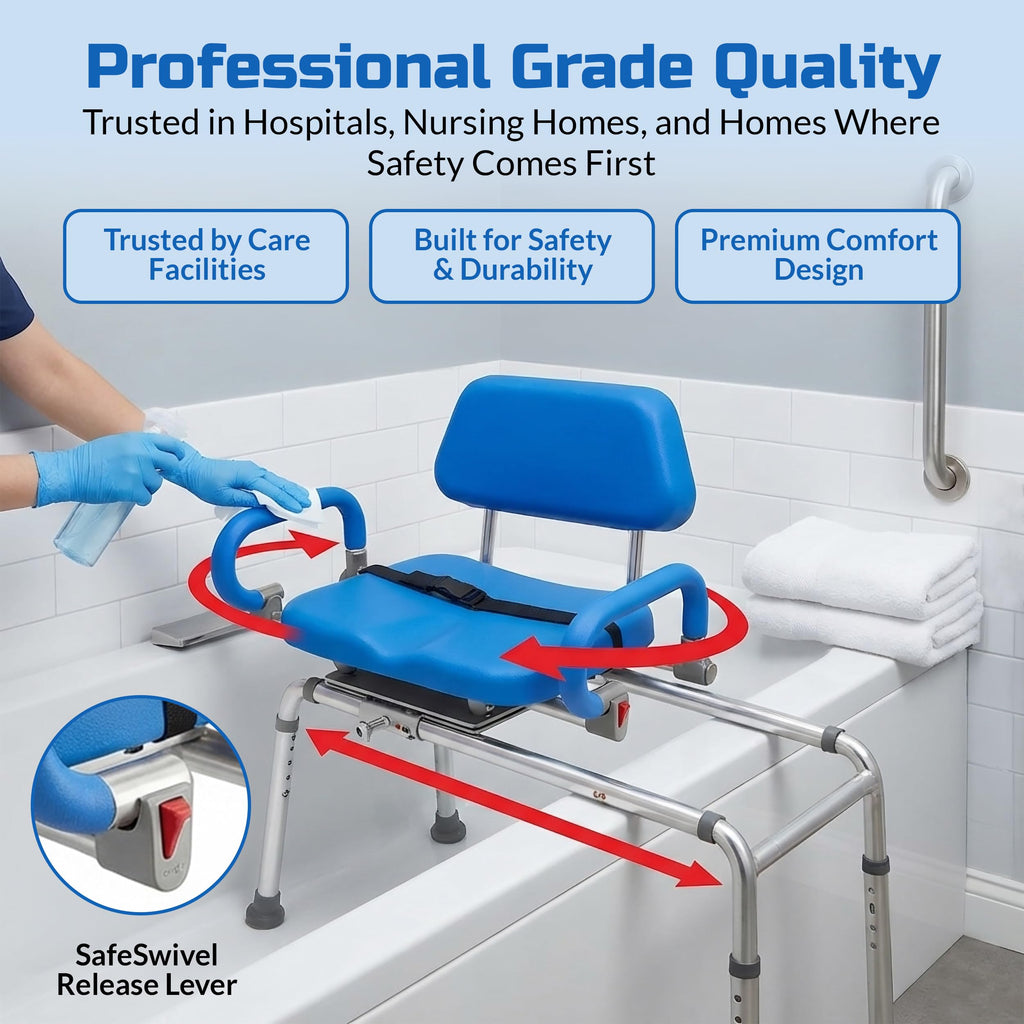 Blue Sliding Shower Chair Tub Transfer Bench with Swivel Seat R3741