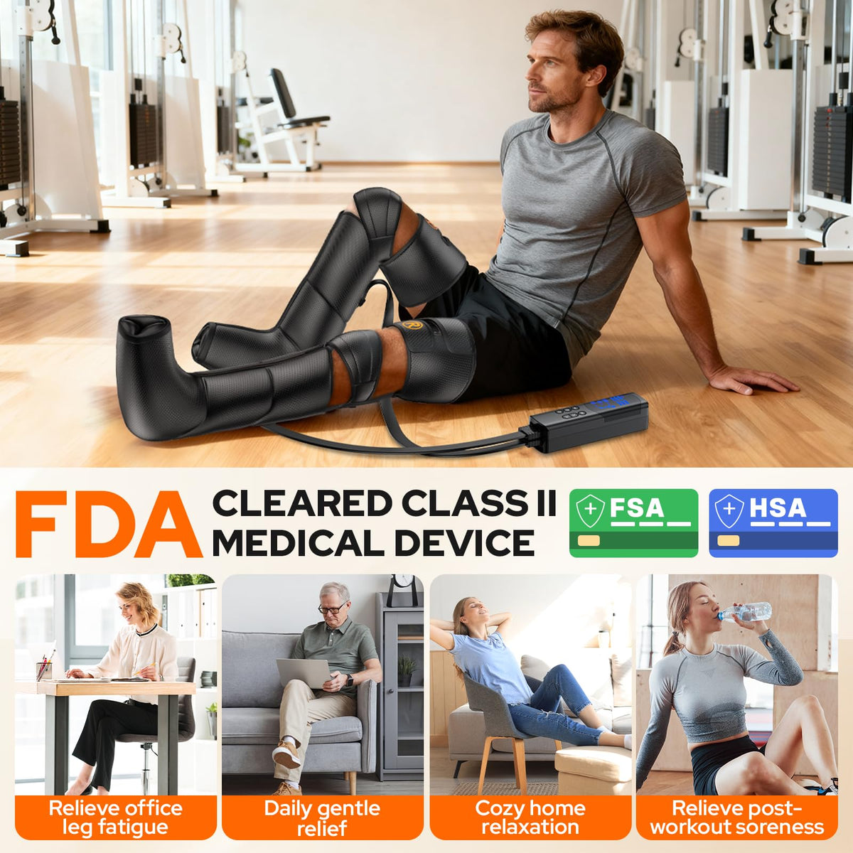 Air Compression Leg Massager with Heat, 6 Modes, 9 Intensities D328